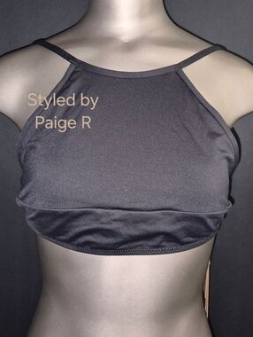 💕NWT SKIMS Recycled Swim High Neck Bikini Swimsuit Top Black ONYX L